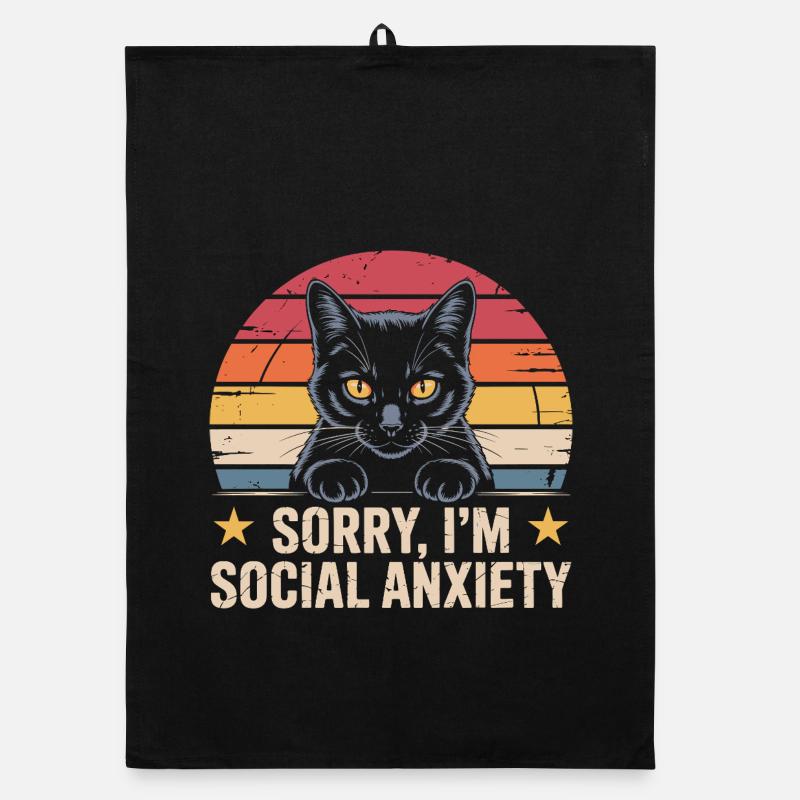 Anxiété sociale du chat noir rétro Torchon bio