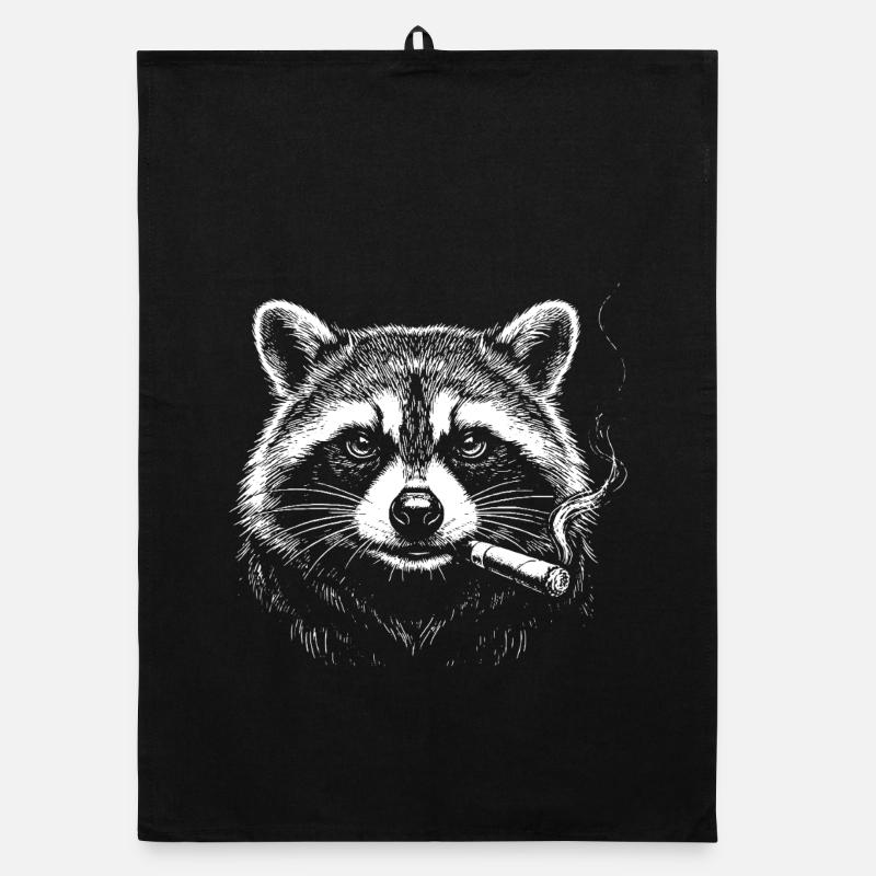 Raccoon Noir mit Zigarette Organic Geschirrtuch
