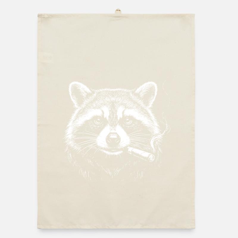 Raccoon Noir mit Zigarette Organic Geschirrtuch