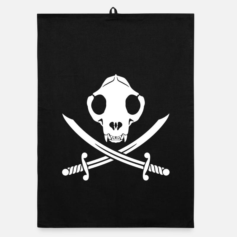 Drôles sabres de crâne de pirate noir, blanc, joyeux chaton Torchon bio