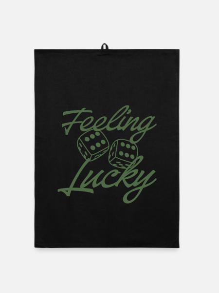 Feeling Lucky Dice Script - Organic dish towel - black - Front