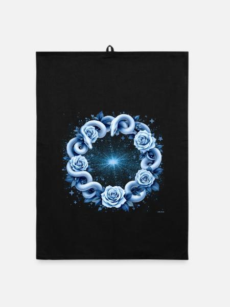 Hellblaues Schlangen-Rosenkreis-Design. - Organic Geschirrtuch - Schwarz - Vorne