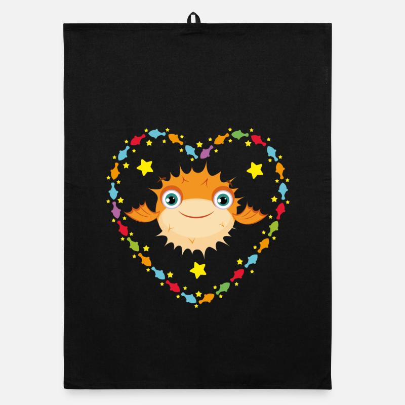 Funny puffer fish Organic dish towel
