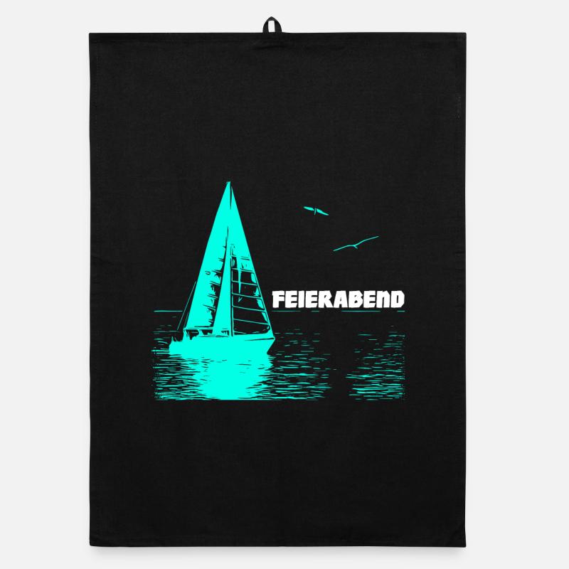 Feierabend Segelboot und 2 Möwen Organic Geschirrtuch