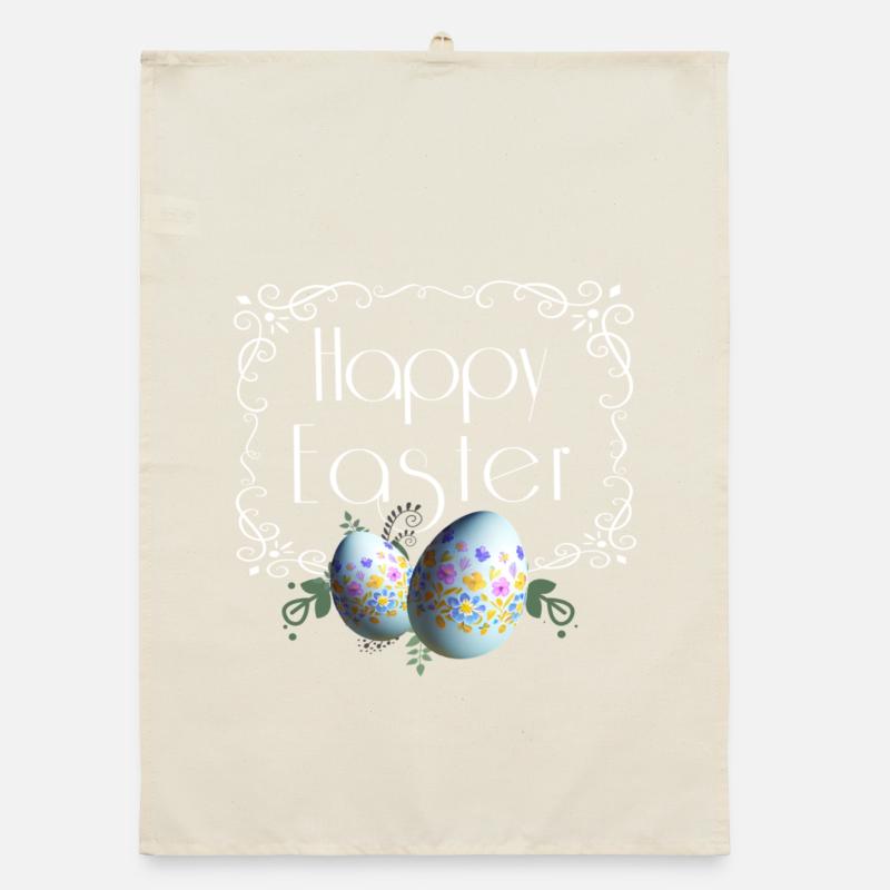 Happy Easter Schriftzug mit Ostereier Organic Geschirrtuch