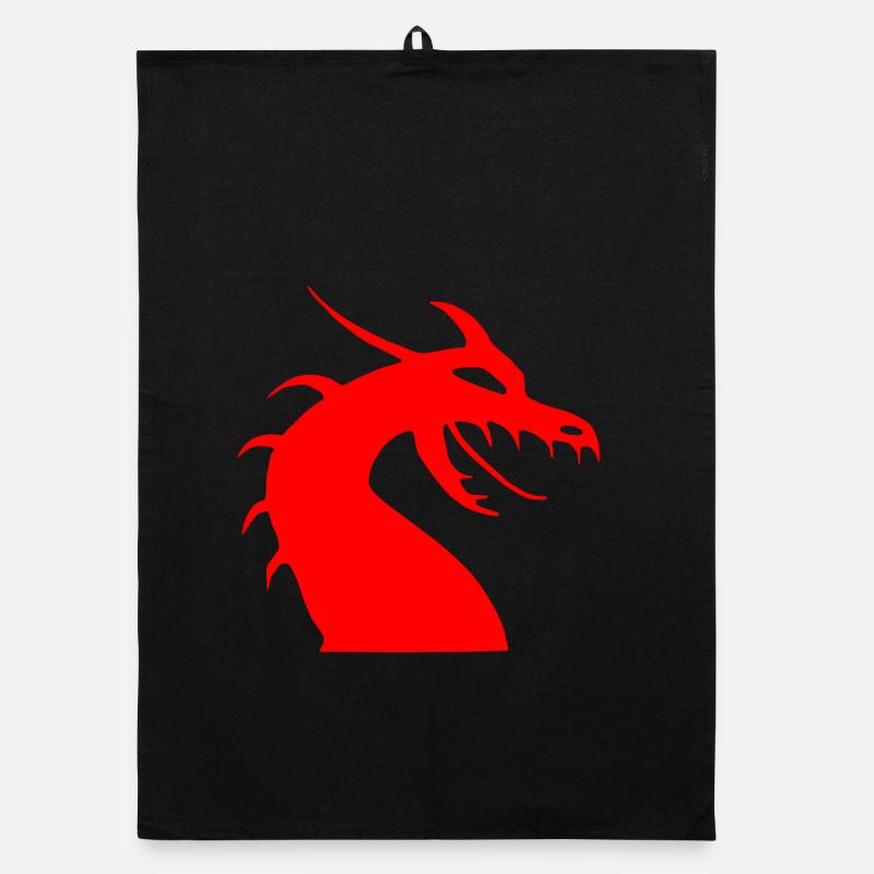 Red dragon head silhouette Organic dish towel