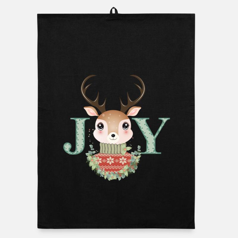 niedlicher Hirsch mit Pullover und Weihnachtskranz Organic Geschirrtuch