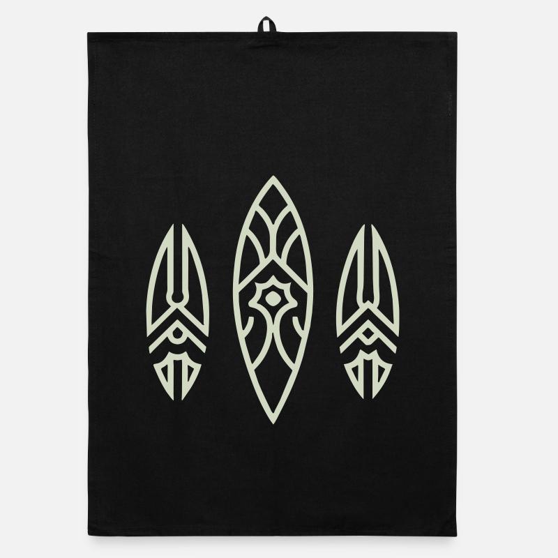 Design Tribal Inspiré Éthnique Épuré - Torchon bio - noir