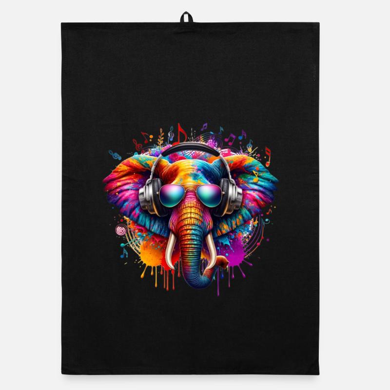 Éléphant coloré avec des écouteurs Torchon bio