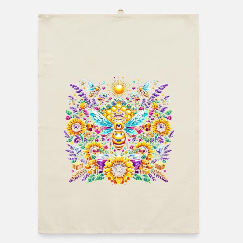 Vibrant, colorful artwork with bees Organic dish towel