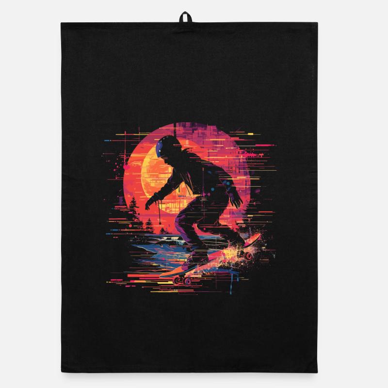 Skateboarder Pixel Art Organic dish towel