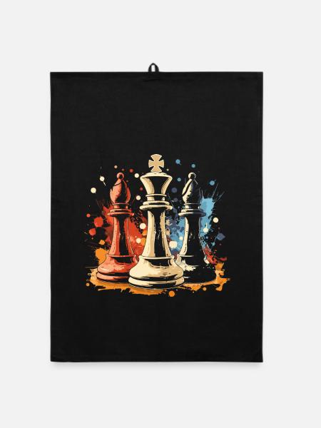 Chess Bishop and King Graffiti - Organic dish towel - black - Front