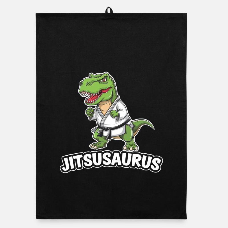 Dinosaure Jitsusaurus en équipement de Jiu-Jitsu - Torchon bio - noir