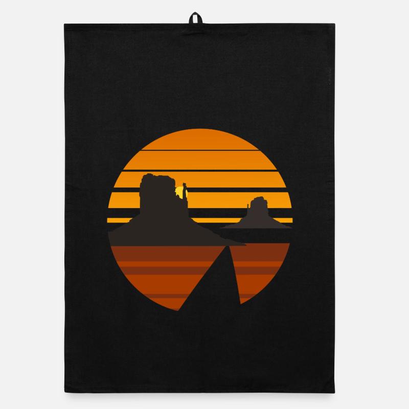 Coucher de soleil dans le désert Silhouette Design - Torchon bio - noir