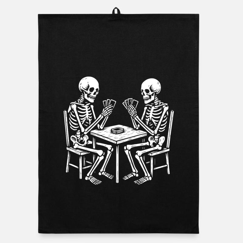 Skeleton Card Game Print Design Organic dish towel