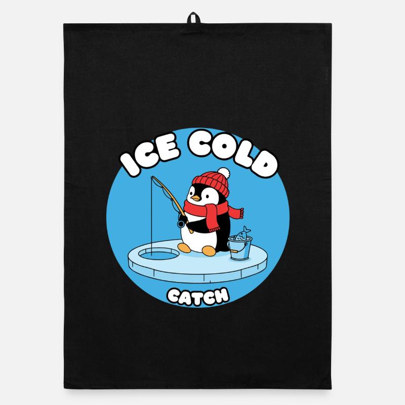 Eisfrost Pinguin fängt Eisfisch Organic Geschirrtuch