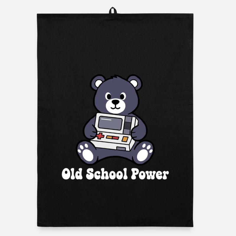 Old School Power Bear Retro Console Organic dish towel