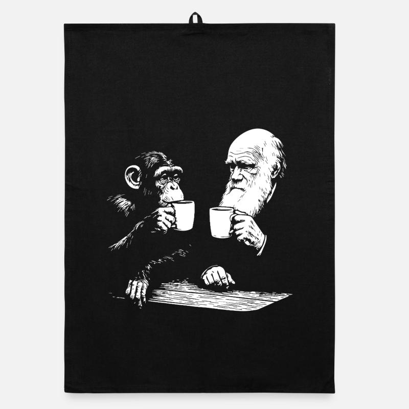 Darwin et le singe buvant du café Torchon bio