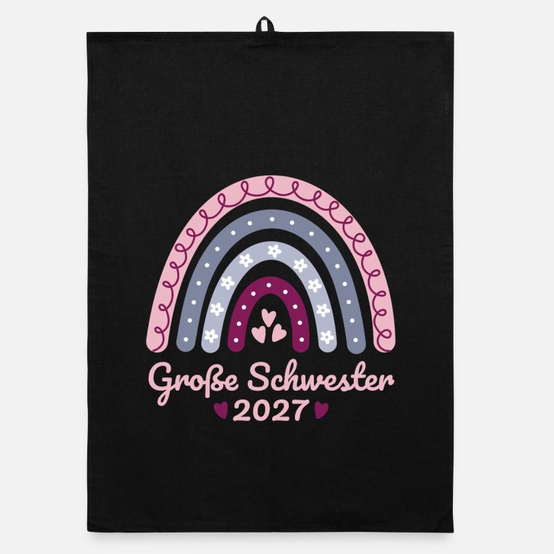 Große Schwester 2027 Boho Regenbogen pastell Organic Geschirrtuch