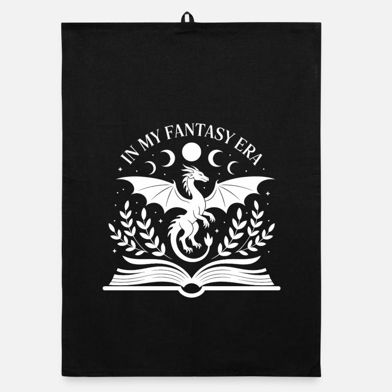 Funny Fantasy Book Dragon Reading Nerd Bookworm Organic dish towel