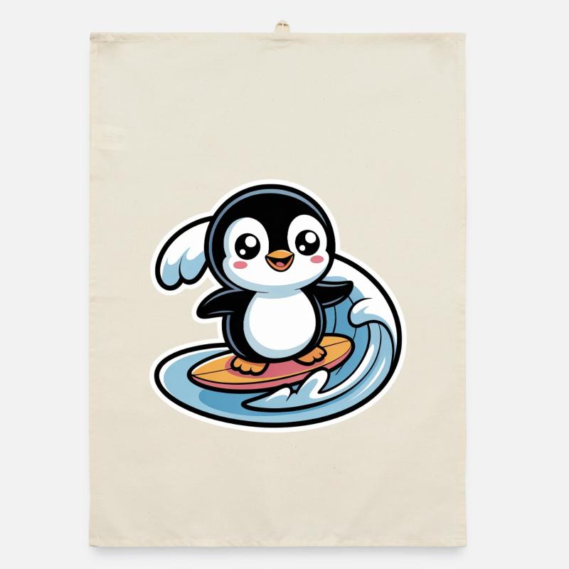 Cute Penguin Surfer  Organic dish towel