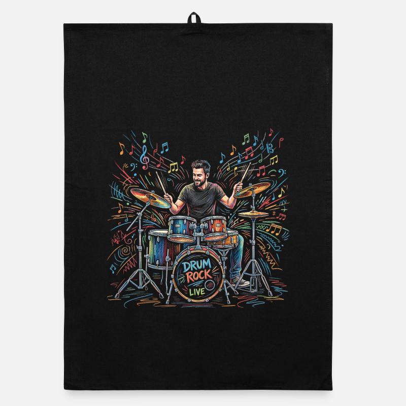 Male Drummer Playing Drum Set Print Organic dish towel