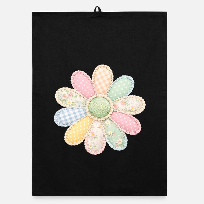 Bunte Blume Patchwork Vintage Cottagecore Design Organic Geschirrtuch