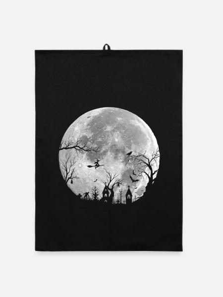 Ganze Nacht: Unheimlicher Wald - Organic Geschirrtuch - Schwarz - Vorne
