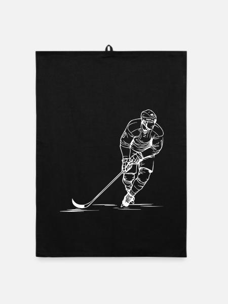 Eishockeyspieler Skizze - Organic Geschirrtuch - Schwarz