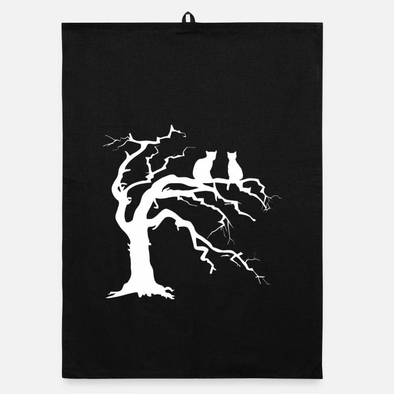 Dead tree with 2 cats silhouette Organic dish towel