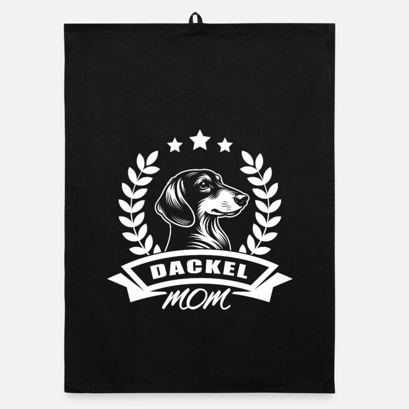 Design « Maman teckel » avec bannière et couronne de blé Torchon bio