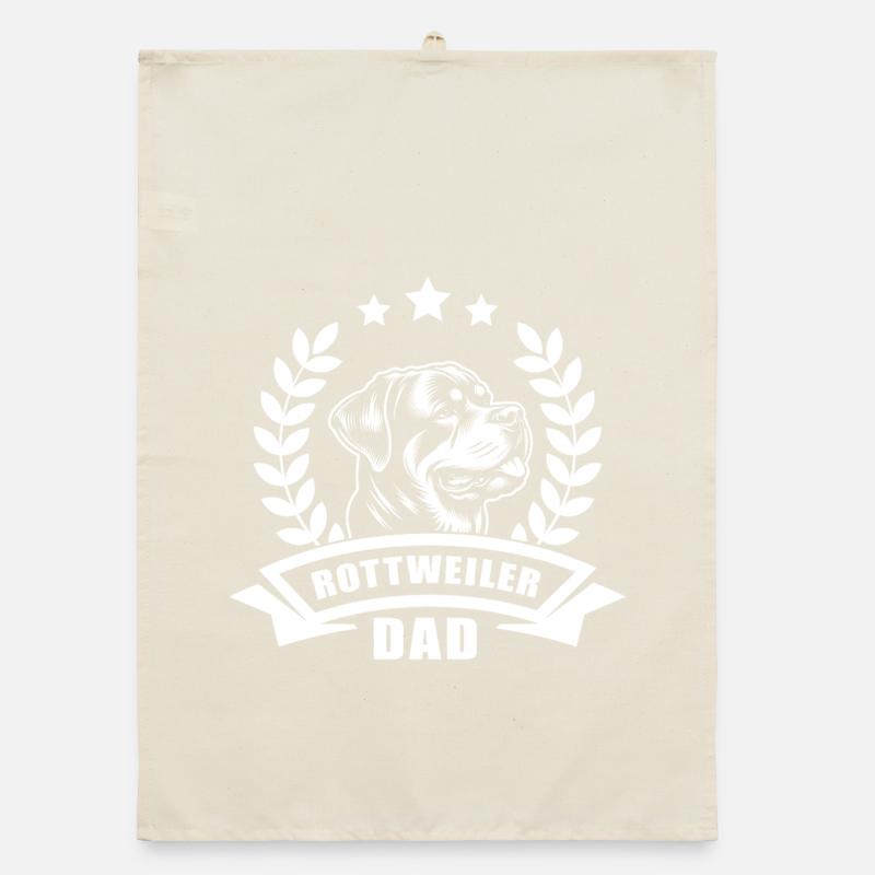 « Rottweiler Dad » avec bannière et couronne de blé Torchon bio