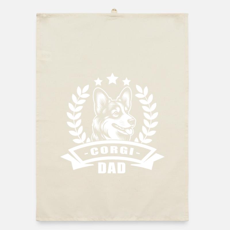 « Corgi Dad » avec bannière et couronne de blé Torchon bio