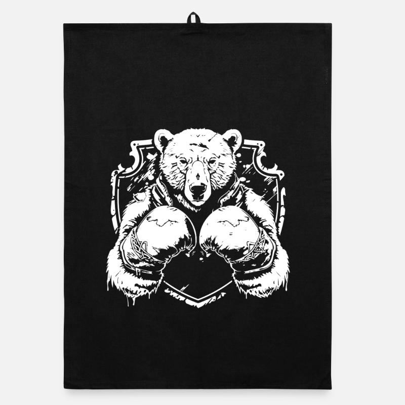 Logo d'ours fort avec boxeur en pose de combat Torchon bio