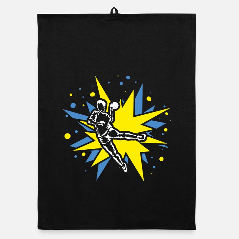 Handball design in comic explosions Organic dish towel