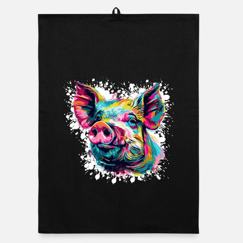 Explosion de couleurs Pop Art Pig Head Torchon bio