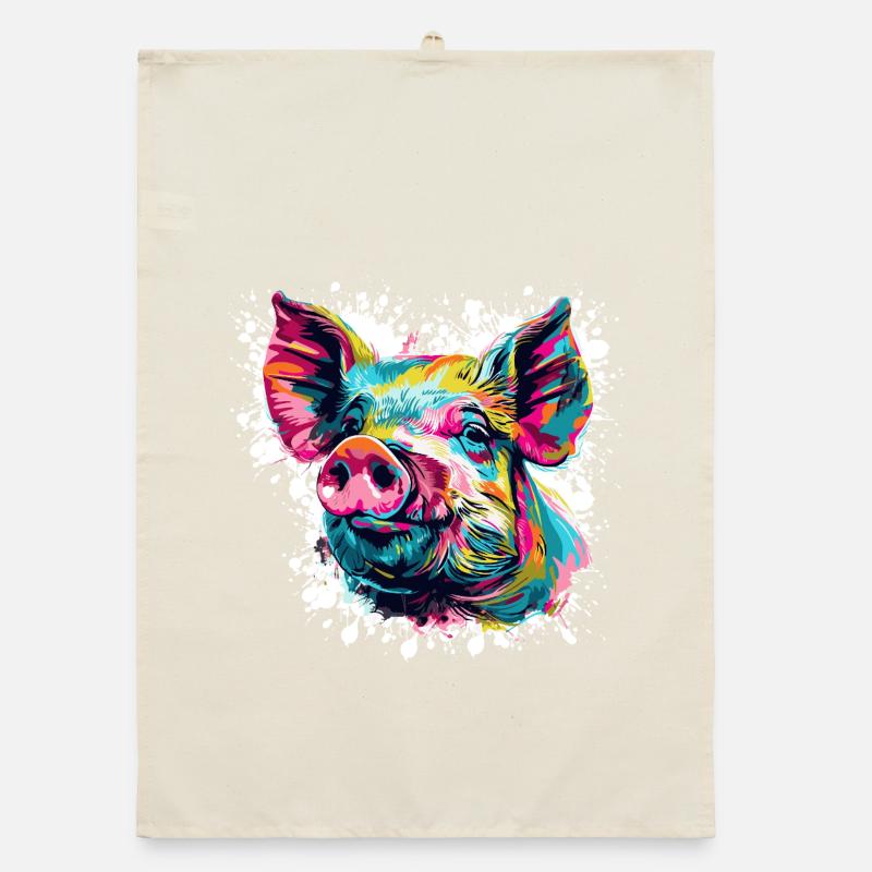 Explosion de couleurs Pop Art Pig Head Torchon bio