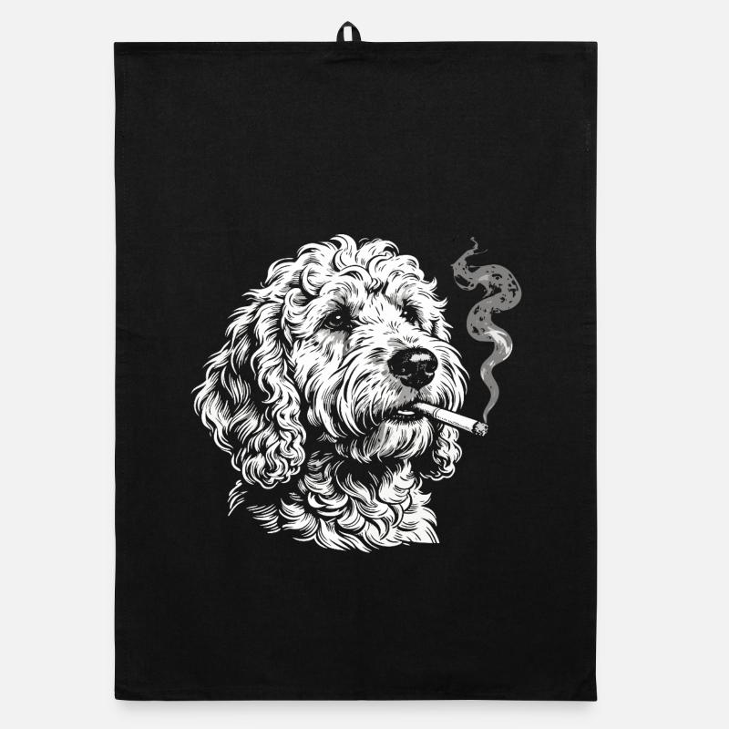 Smoking Goldendoodle : Drôle de dessin de mème de chien Torchon bio