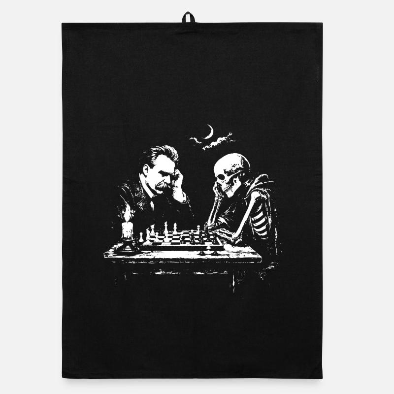 Nietzsche plays Chess with Skeleton Organic dish towel