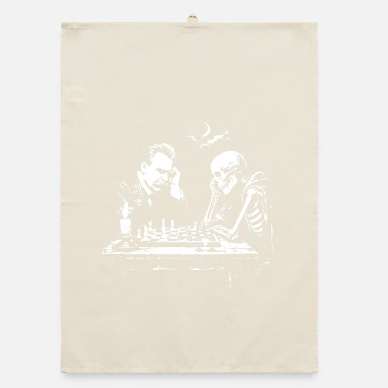 Nietzsche plays Chess with Skeleton Organic dish towel