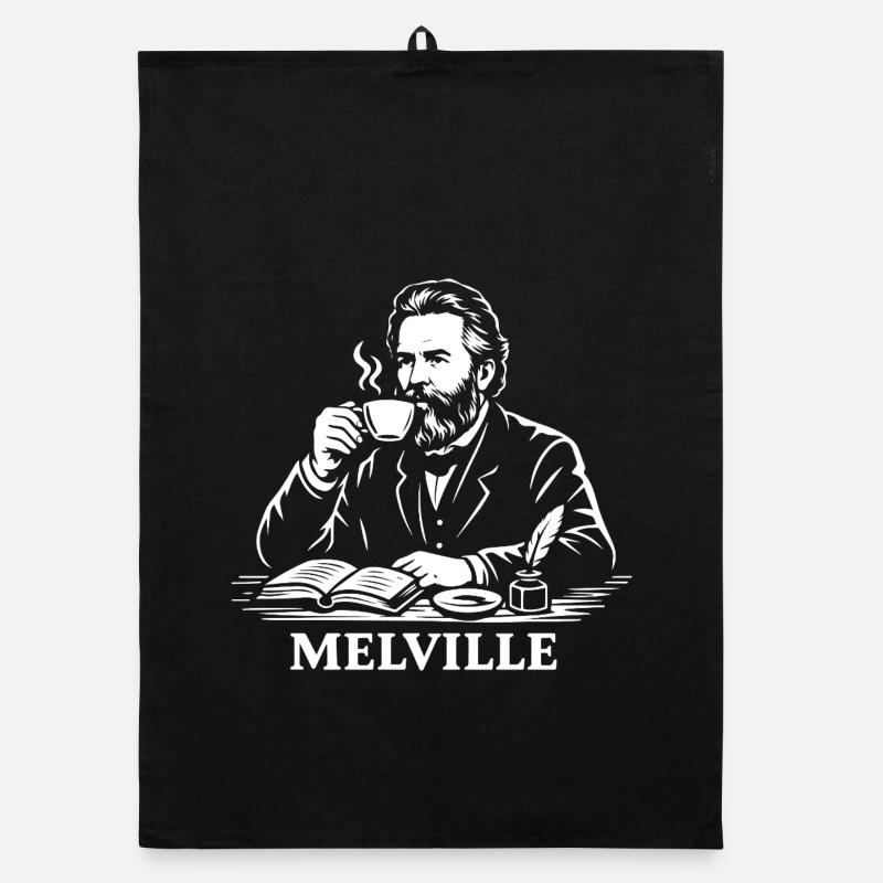 Herman Melville is drinking coffee Organic dish towel