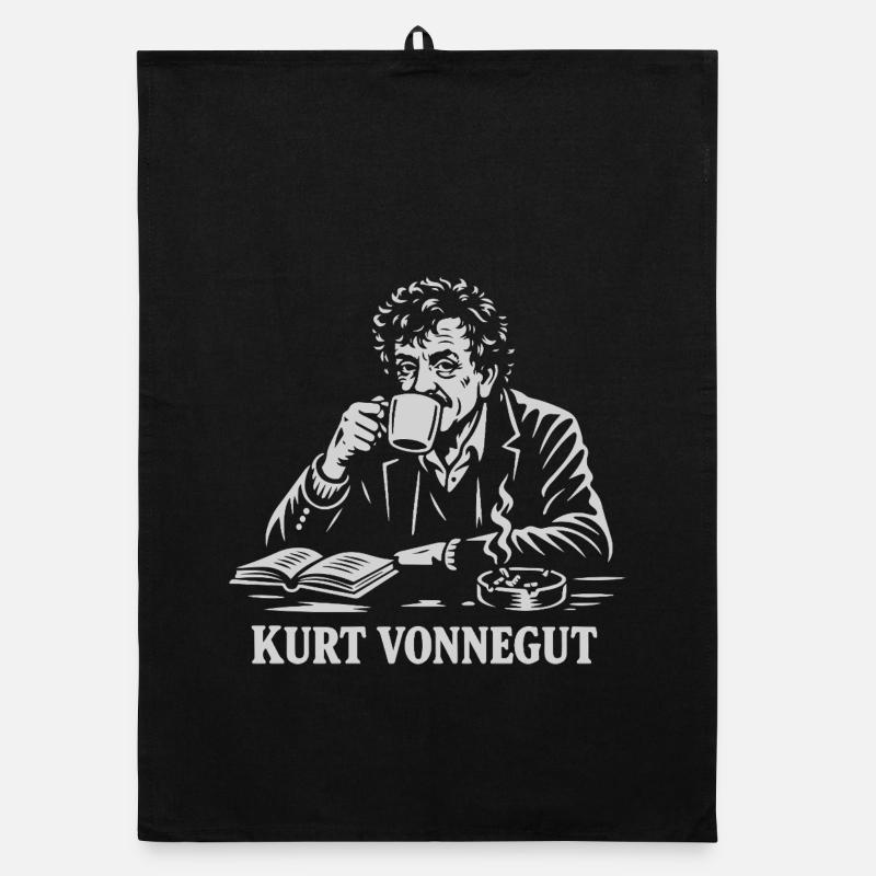 Kurt Vonnegut drinking coffee Organic dish towel