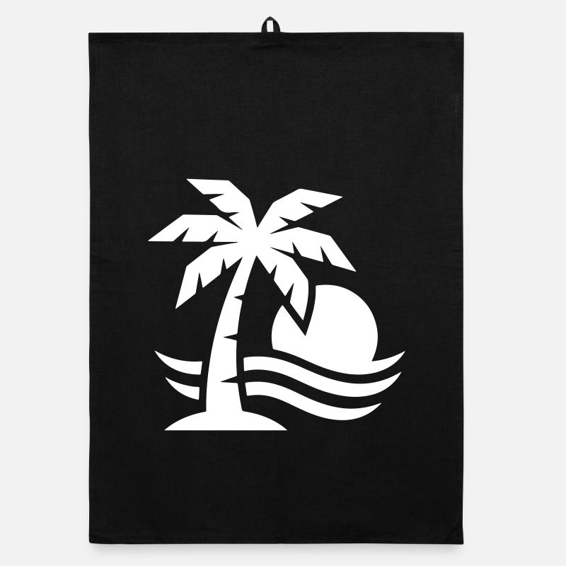 Palme Strand Sonne - Organic Geschirrtuch - Schwarz