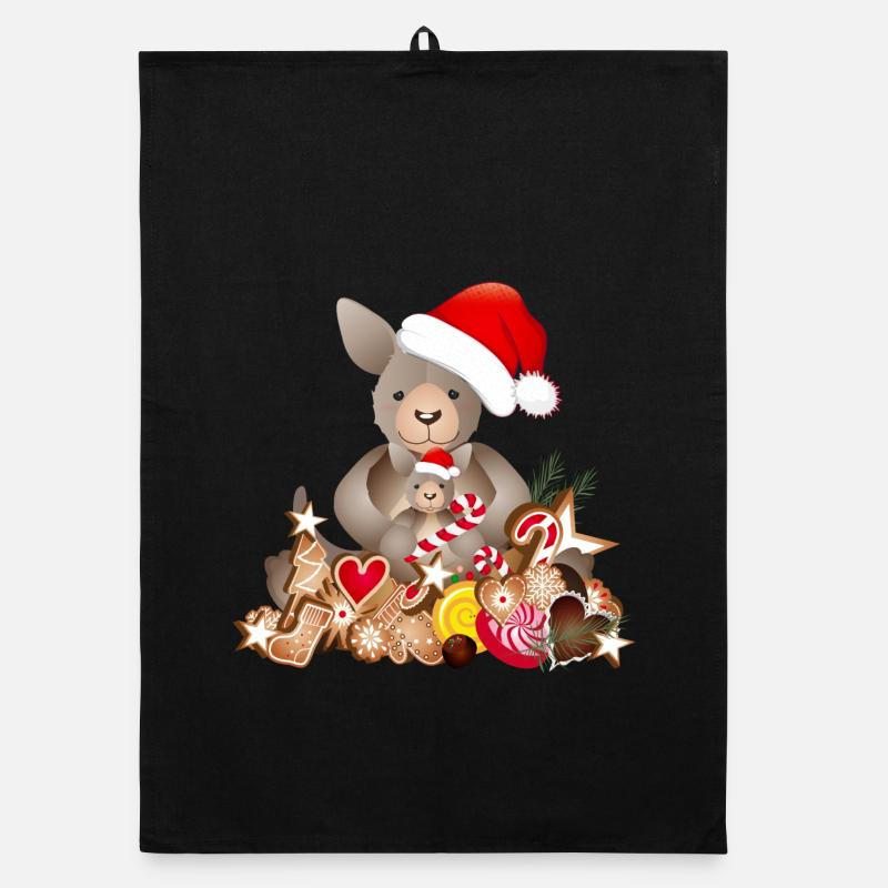 kangourou doux pour Noël avec chapeau de Noël Torchon bio