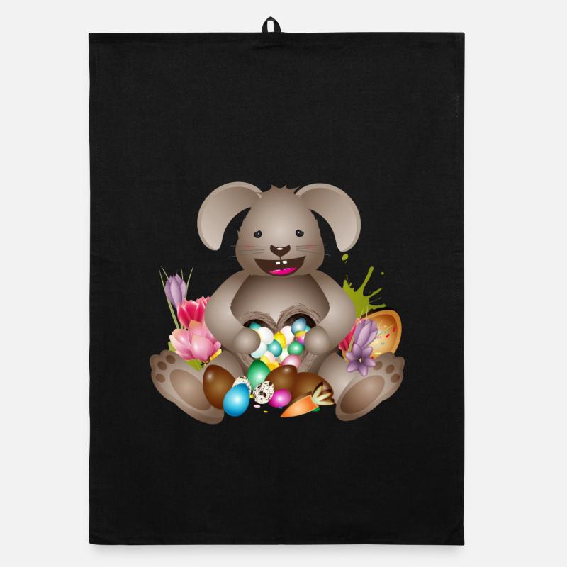 laughing Easter with Easter nest full of Easter eggs Organic dish towel