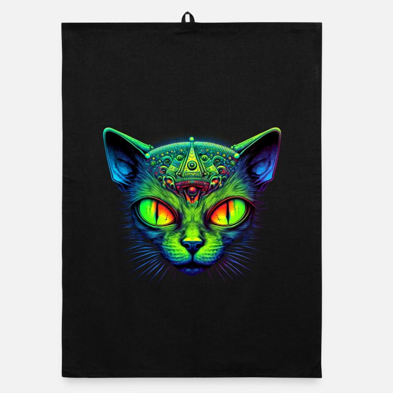 Hypnotic alien cat Organic dish towel