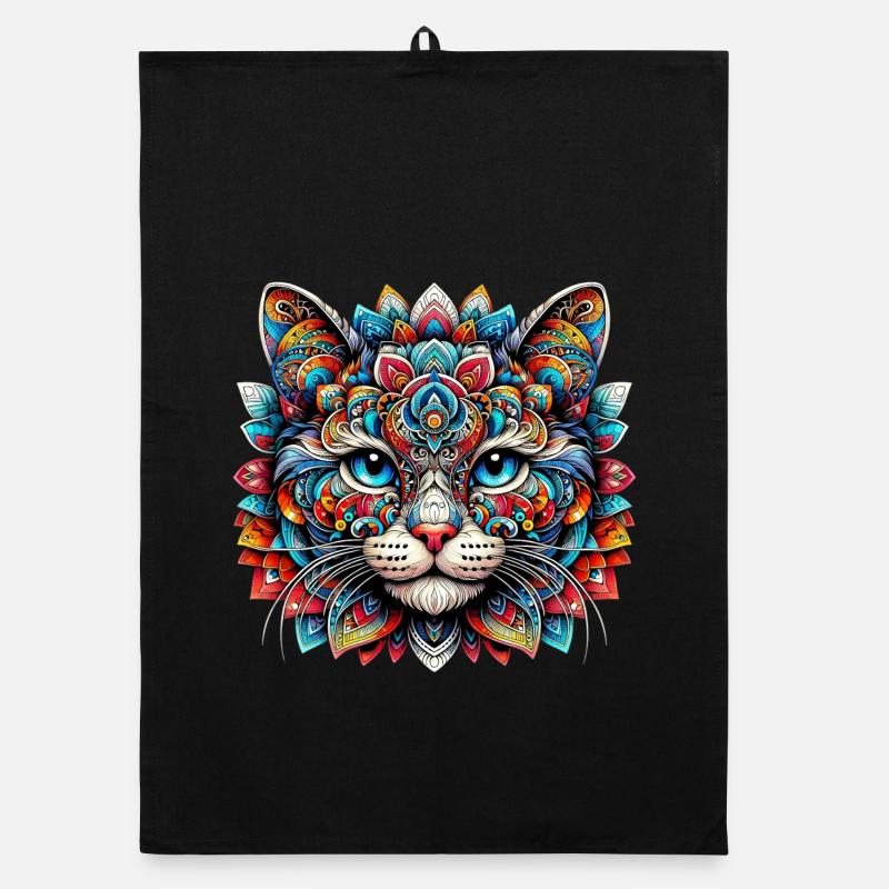 Cat decorated with Mandalas Organic dish towel