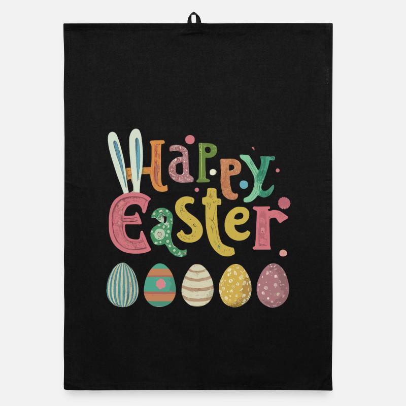 Colorful Easter egg with cheerful details - Organic dish towel - black