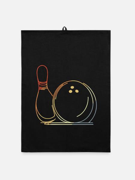 Bowling Ball and Pin Sketch - Organic dish towel - black - Front