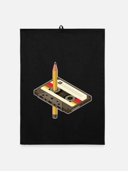 Vintage Kassette mit Bleistift-Design - Organic Geschirrtuch - Schwarz - Vorne